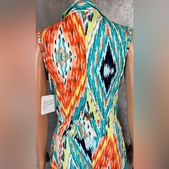 NWT- Asymmetrical Bold Print, Faux Wrap Dress, Sz Med By Stella + Ginger - Picture 7 of 12